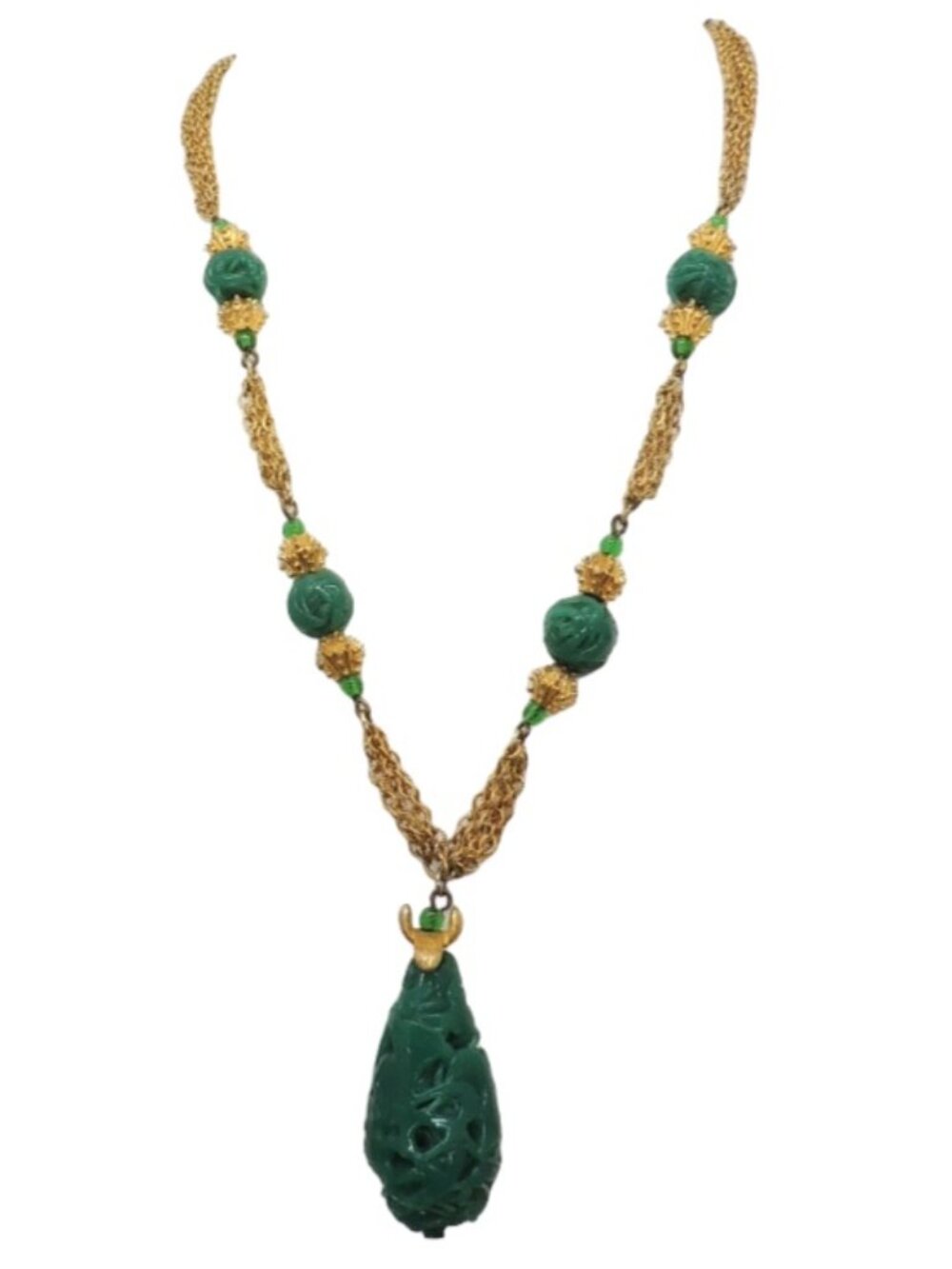 Vintage 1960s Crown Trifari Faux-Jade Pendant Necklace